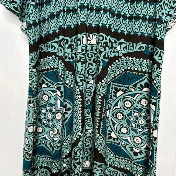 Inc International Concepts Short  Sleeved Blouse Ruffled Sleeves Brown/Blue Med - Picture 12 of 16